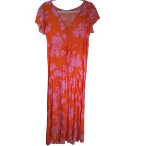 Shop Stevie Orange Pink Floral Maxi Dress Womens Small Flutter Sleeve
